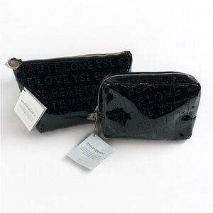 Yves Saint Laurent | Black Cosmetic Bag Duo Set Glossy Embossed Beaute Love Logo